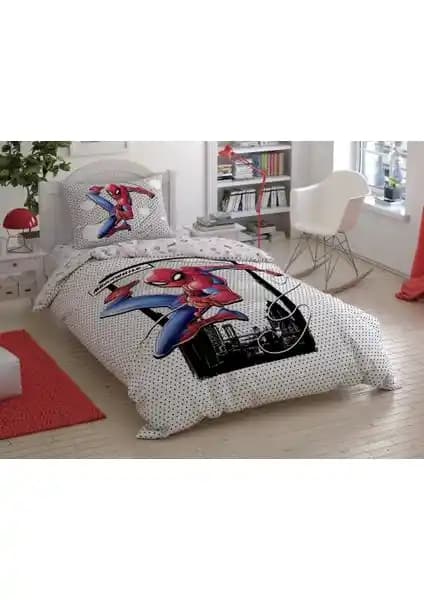Taç Lisanslı Spiderman Cloudy Tek Kişilik Nevresim Takımı Çocuklar İçin Güvenli ve Renkli Uyku Seti