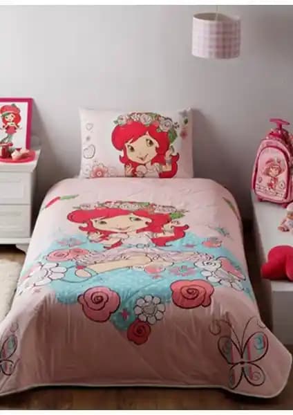 Taç Strawberry Shortcake Ranforce Tek Kişilik Yatak Örtüsü ve Yastık Kılıfı