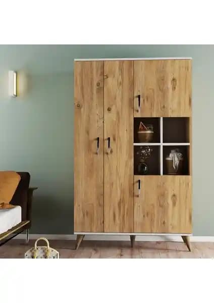 Tanmob Maxi 4 Kapaklı Askılıklı Raflı Çok Amaçlı Dolap Çam Renkli Modern ve Dayanıklı Tasarım