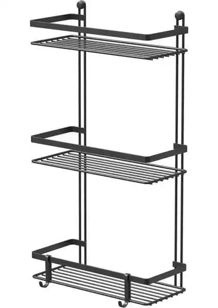 Tekno-tel 3 Katlı Kancalı Banyo Rafı Siyah Modern ve Fonksiyonel Tasarım