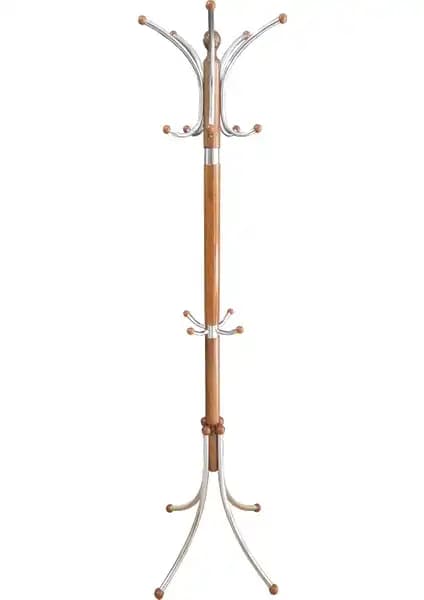 Tolunay Portmanto Ayaklı Askılık Yonca Model Ceviz Renkli Modern ve Dayanıklı Tasarım