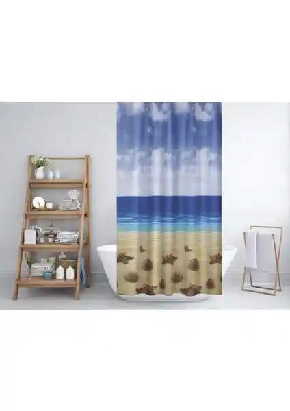 Tropik Home Kahverengi Banyo Perdesi Deniz ve Kum Manzarası ile Şıklık ve Fonksiyonellik