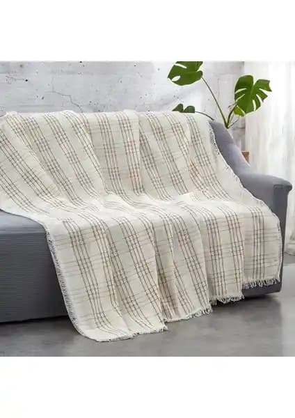 Vagonik Kahverengi Çizgili Çekyat Koltuk Örtüsü Doğal Pamuklu Tasarım ve Kullanım Kolaylığıyla