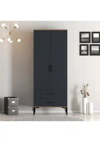 Variant Mobilya Kumsal Serisi 2 Kapılı Gardrop Antrasit Modern Tasarım
