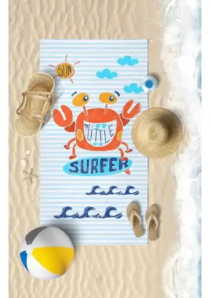 Vevien Home Çocuklar İçin Sevimli Yengeç Dijital Baskılı Plaj Havlusu 75x145 cm