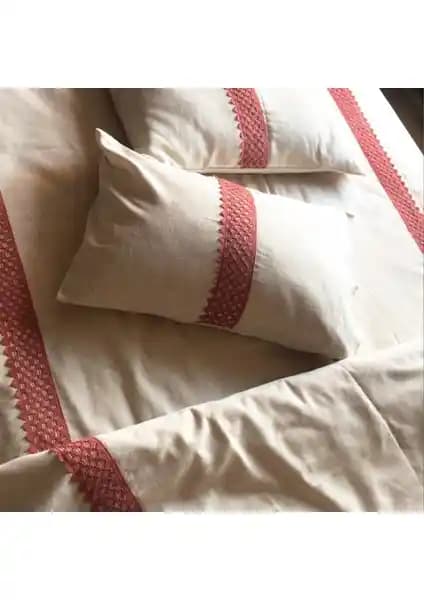 Vivamaison Keten Kiremit Dantelli Çift Kişilik Nevresim ve Yastık Seti | Doğal ve Şık Yatak Dekorasyonu