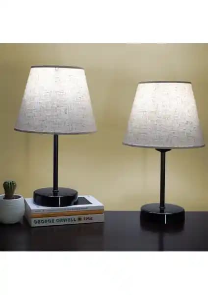 Vivido Abajur Dora Modern Yatak Odası Abajuru Siyah Metal ve Beyaz Kumaş Tasarımı