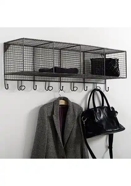 Wess Dizayn 9 Kancalı Metal Duvar Askılığı Endüstriyel Tarz Modern Depolama Çözümü