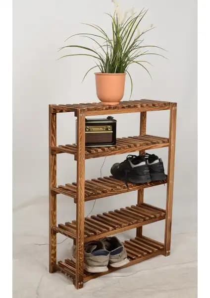 Wooden City 5 Katlı Masif Ahşap Ayakkabılık – Şık ve Çok Amaçlı Tasarım