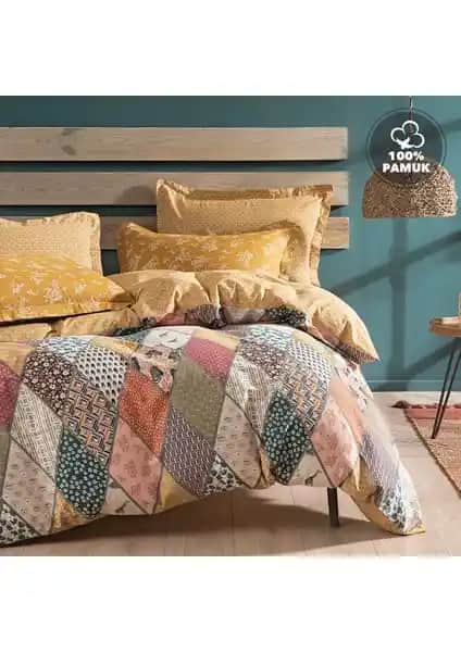Yataş Bedding Astrid Çift Kişilik Ranforce Nevresim Takımı Hardal Renkli Modern Tasarım