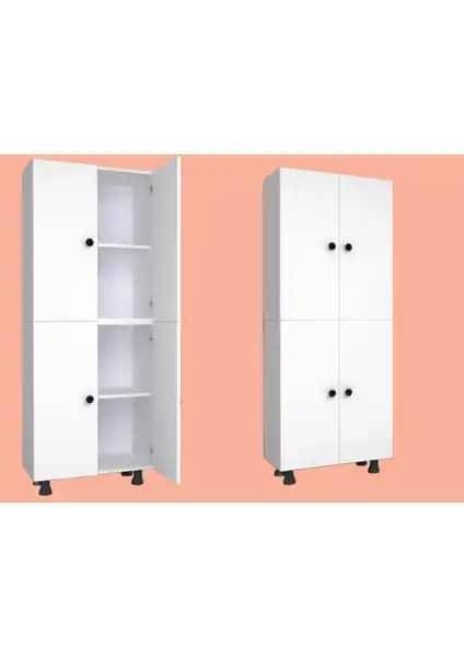 Yeni Vitrin %100 Mdf 4 Bölmeli Beyaz Kiler Dolabı Çok Fonksiyonlu ve Dayanıklı Tasarım