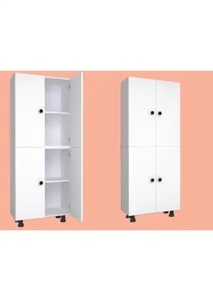 Yeni Vitrin %100 Mdf 4 Bölmeli Beyaz Kiler Dolabı Çok Fonksiyonlu ve Dayanıklı Tasarım