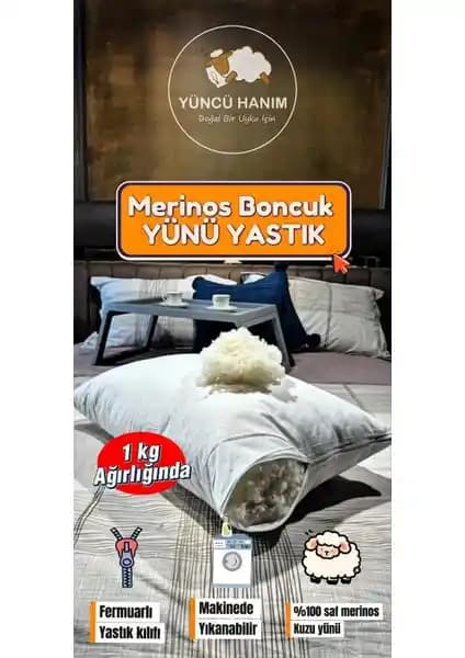 Yüncü Hanım Merinos Boncuk Kuzu Yünü Yastık Doğal Konfor ve Sağlık Sunar