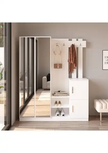 Yurudesign Visor Vestiyer Portmanto ve Ayakkabılık Beyaz Modern Tasarım