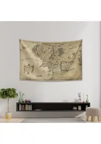Yüzüklerin Efendisi Orta Dünya Haritası Duvar Örtüsü Halısı Dekorasyon Ürünü