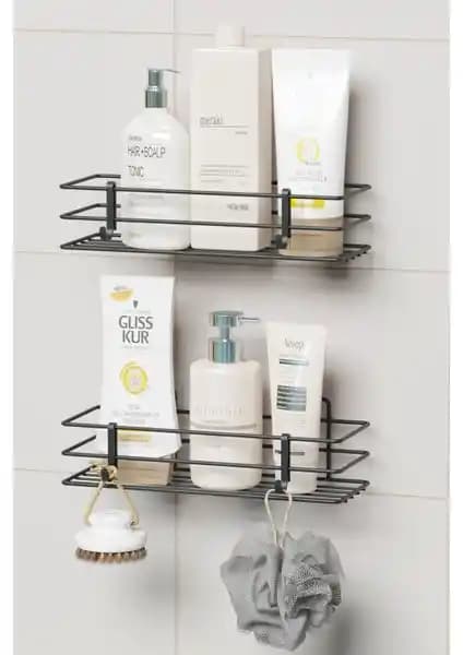 Zabata Yapışkanlı 2'li Banyo Rafı Modern ve Dayanıklı Depolama Çözümü