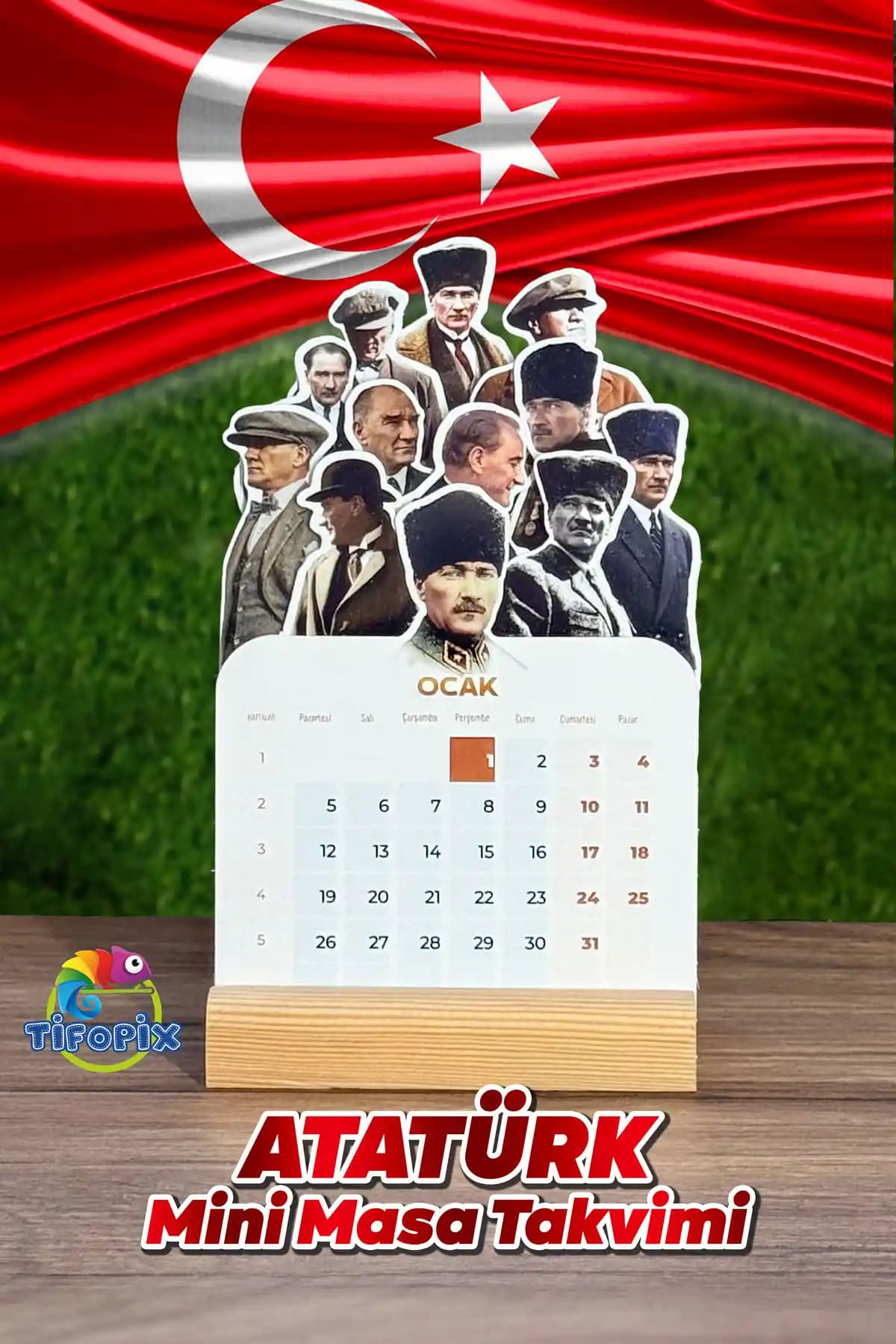 2026 Atatürk Temalı Mini Ahşap Masa Takvimi Estetik ve Dayanıklı Tasarım
