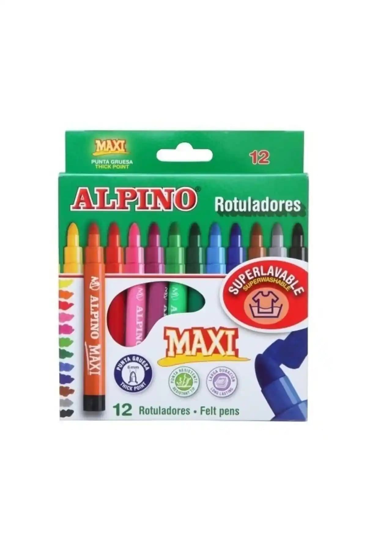 Alpino Maxi Keçeli Boya Kalemi 12 Renkli Çocuk ve Yetişkinler İçin Çok Yönlü Sanat Malzemesi