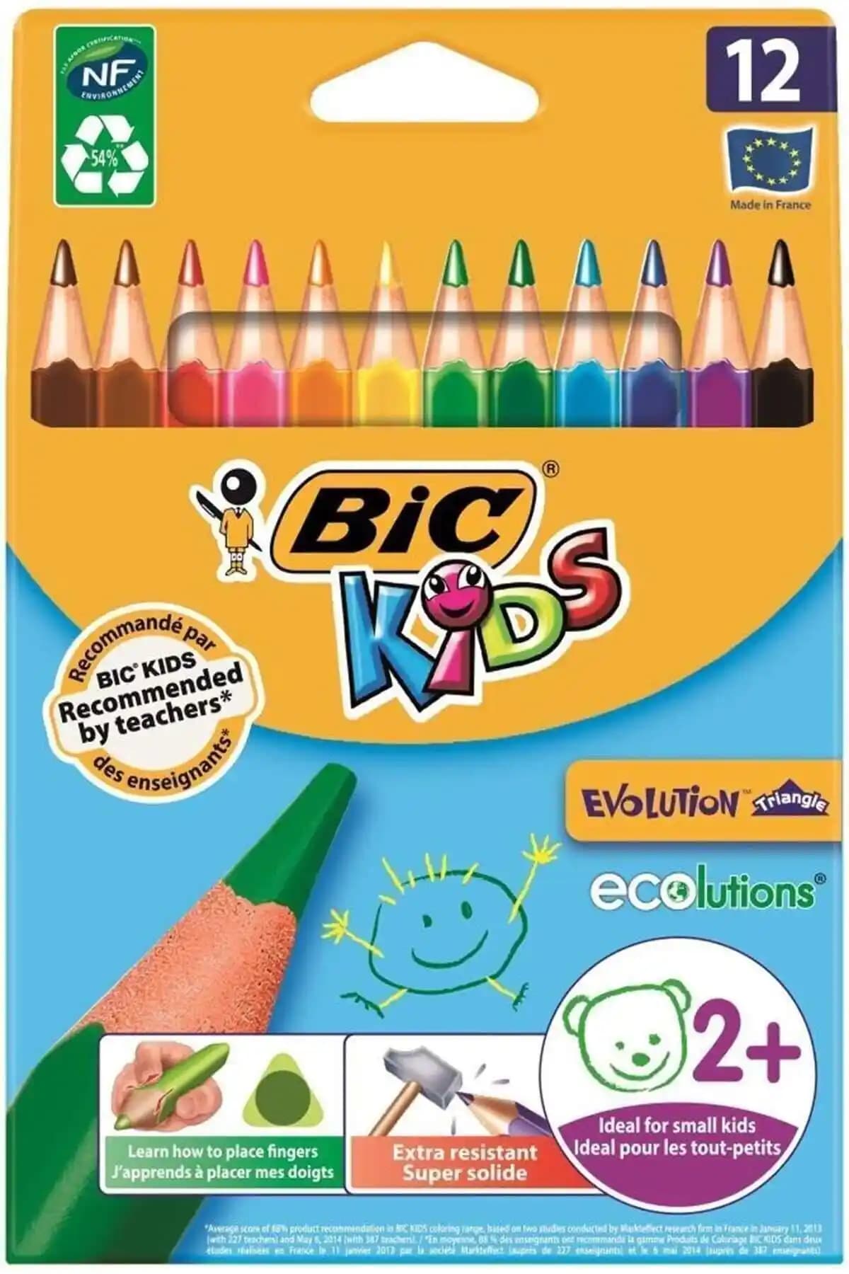 Bic Kuru Boya Kids Evolution Üçgen Jumbo Boya Kalemi Çocuklar İçin Güvenli ve Dayanıklı Sanat Malzemesi