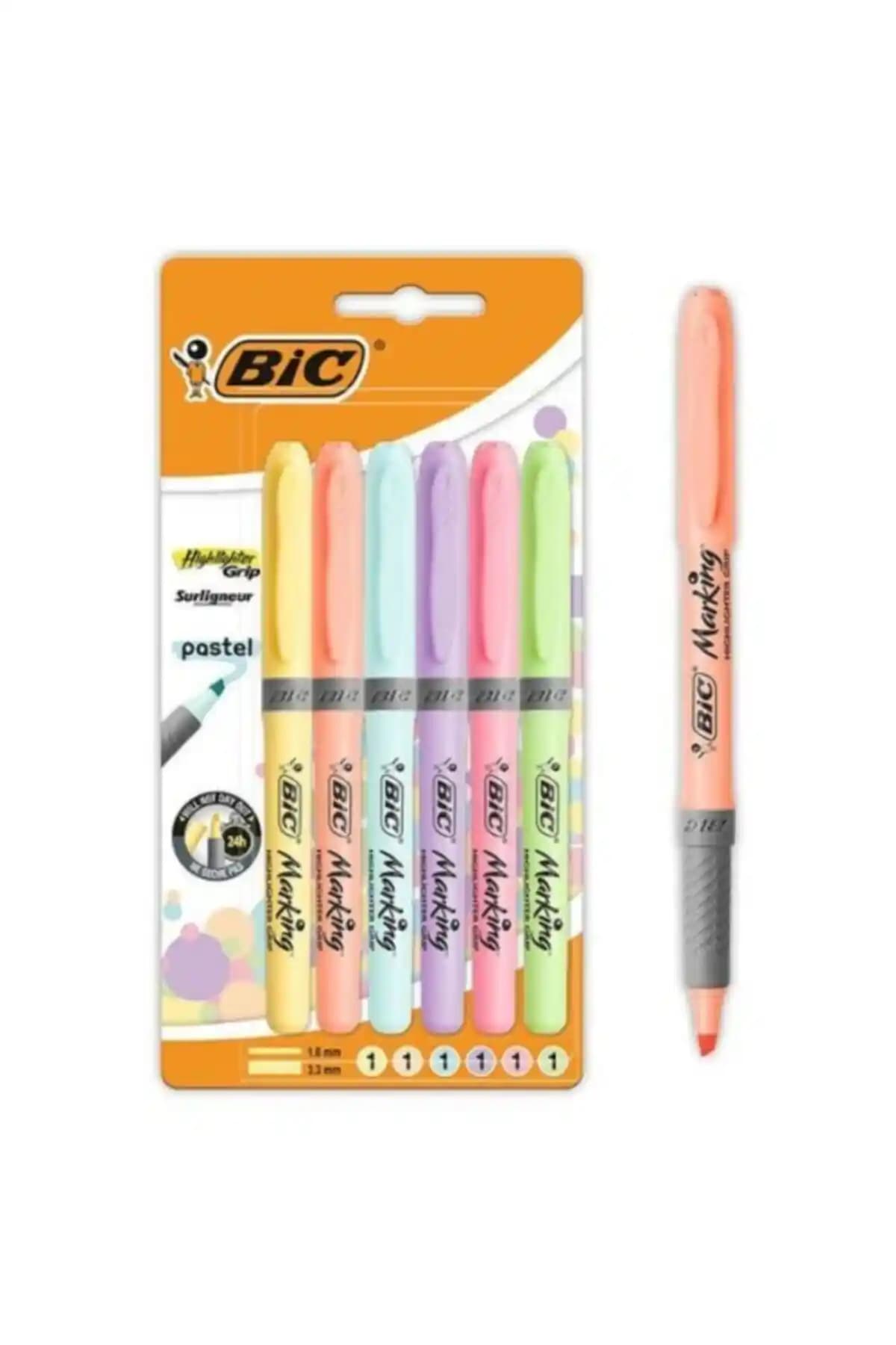 Bic Pastel Fosforlu Kalemler 6'lı Blister Renkli ve Dayanıklı Not ve Vurgulama Kalemi