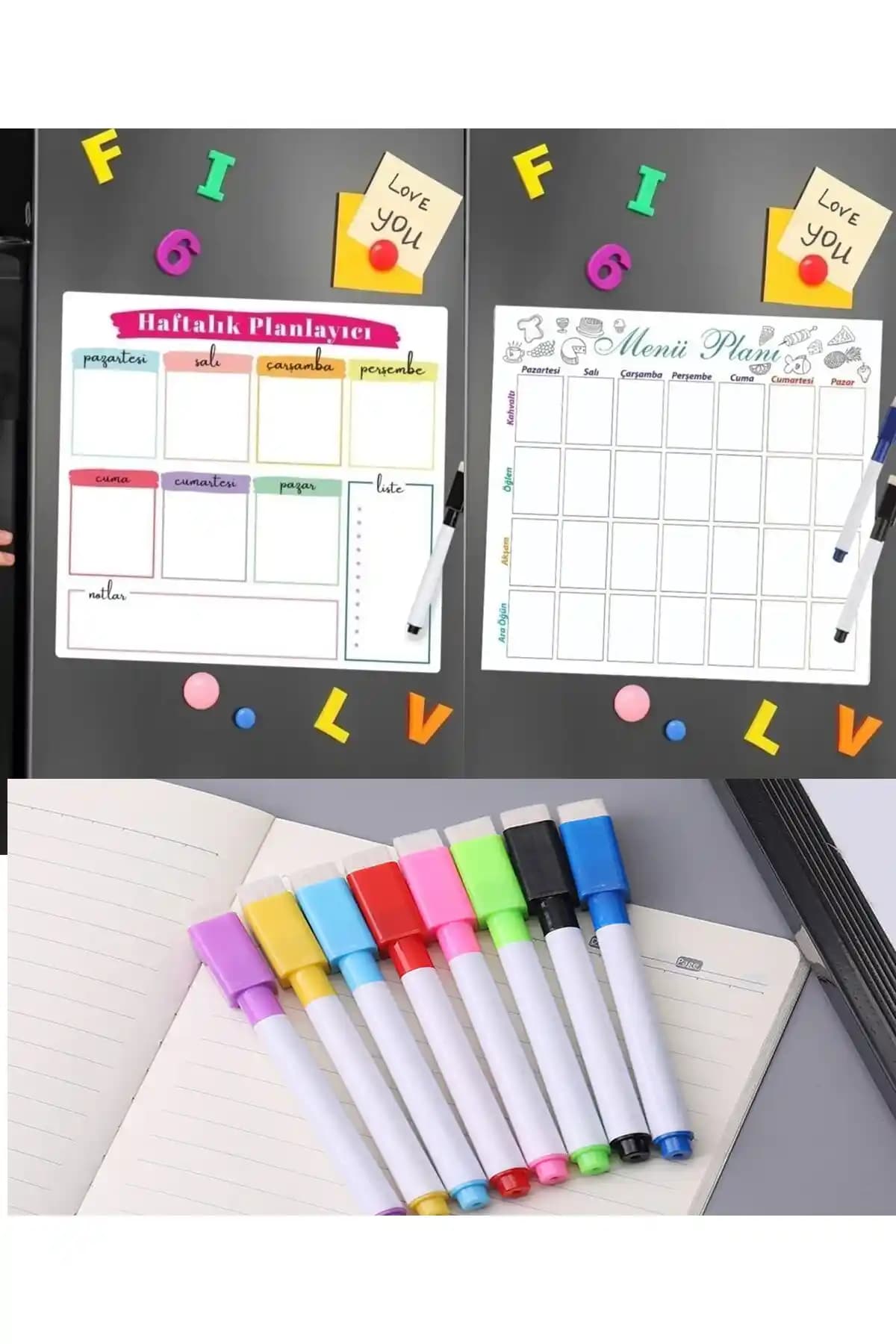Dünya Magnet Haftalık Menü Planlayıcı Magnet ve Kalem Seti Pratik ve Şık Çözüm