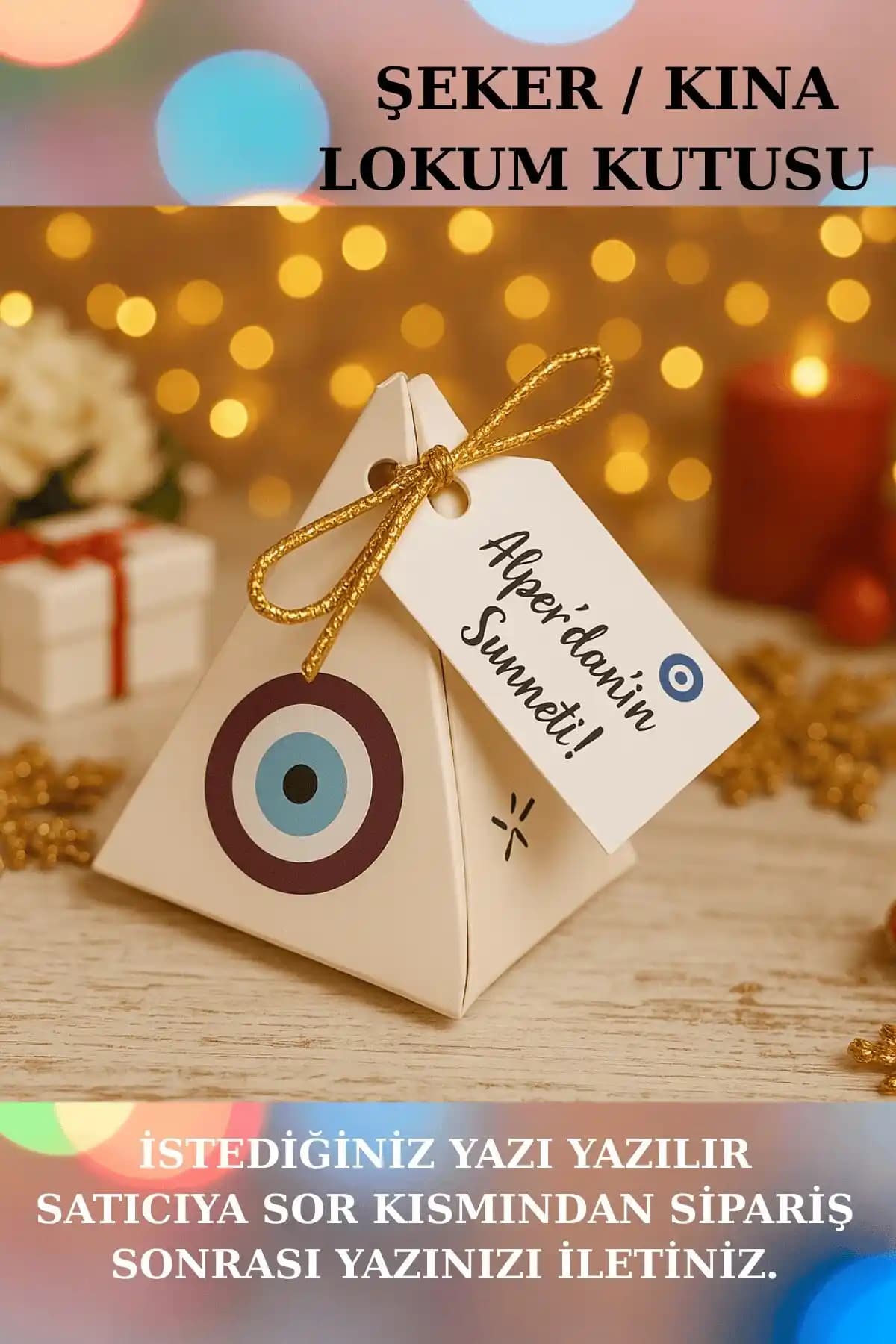 Emtory Home 30 Adet Altın Renkli Nazar Boncuk Piramit Kutusu Hediye ve Dekorasyon Ürünü