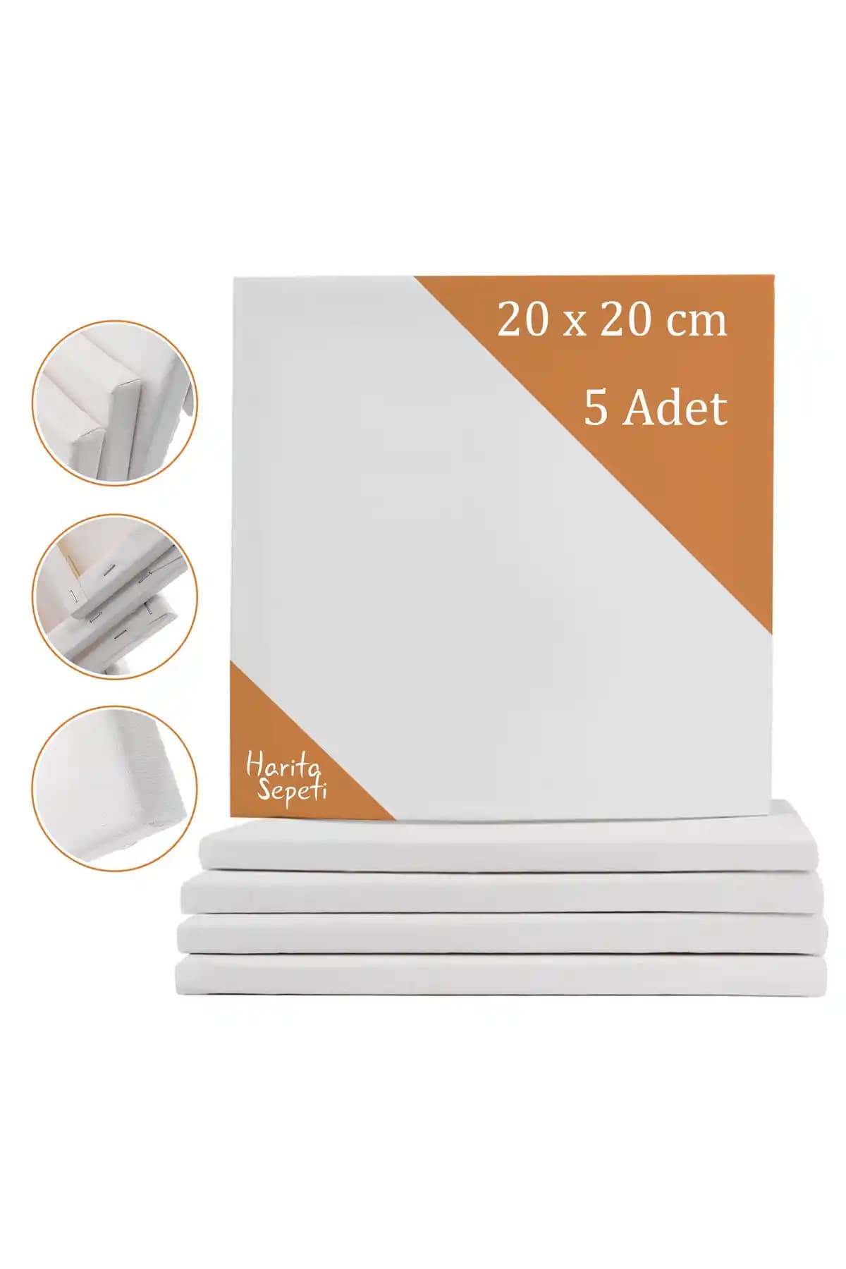 Harita Sepeti 20x20 cm 5'li Kare Boş Tuval Seti Sanat ve Dekorasyon İçin Uygun