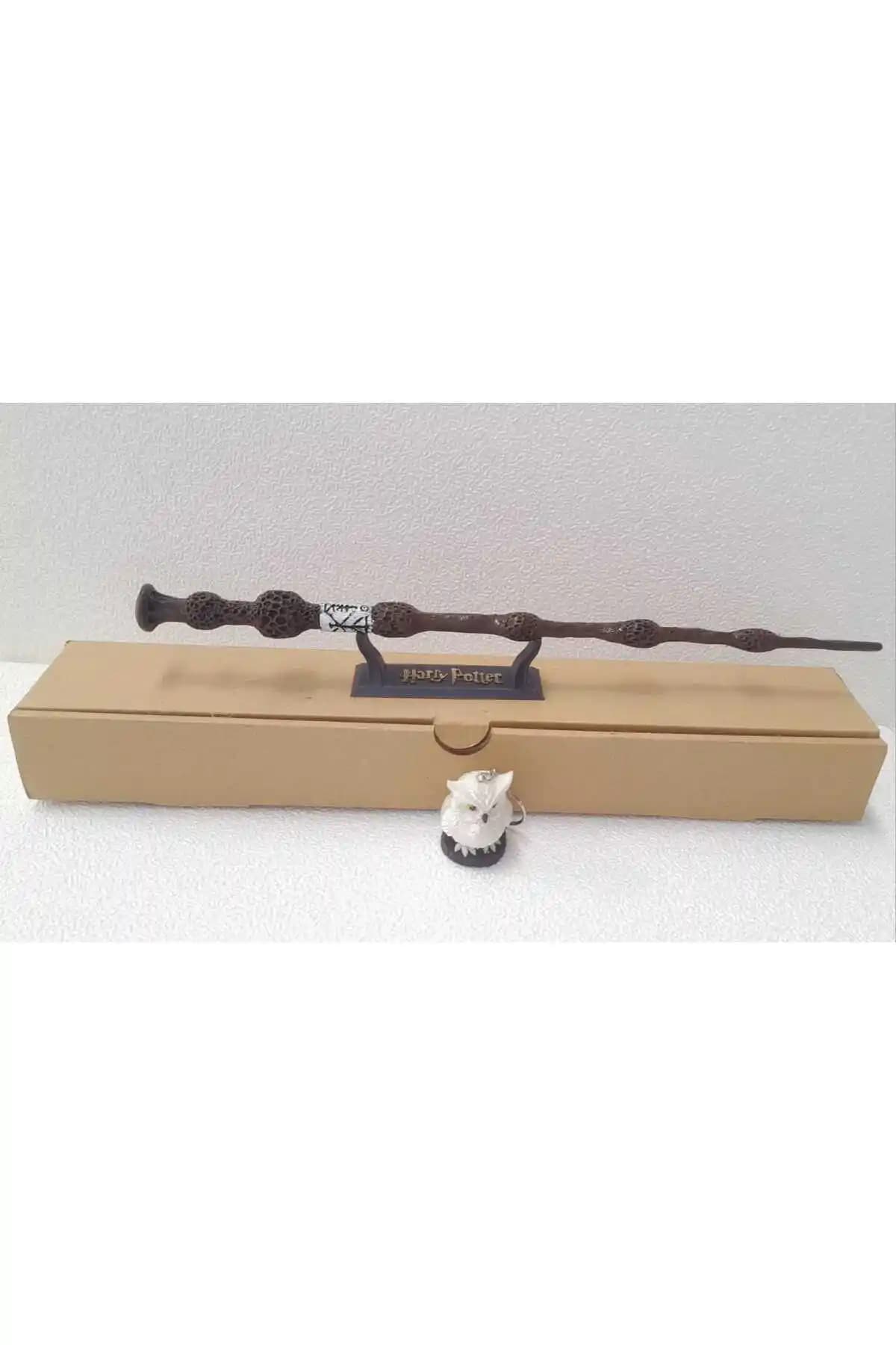 Harry Potter Temalı Dumbledore MÜRVER Asa ve Hedwig Anahtarlık Seti Koleksiyon Parçası