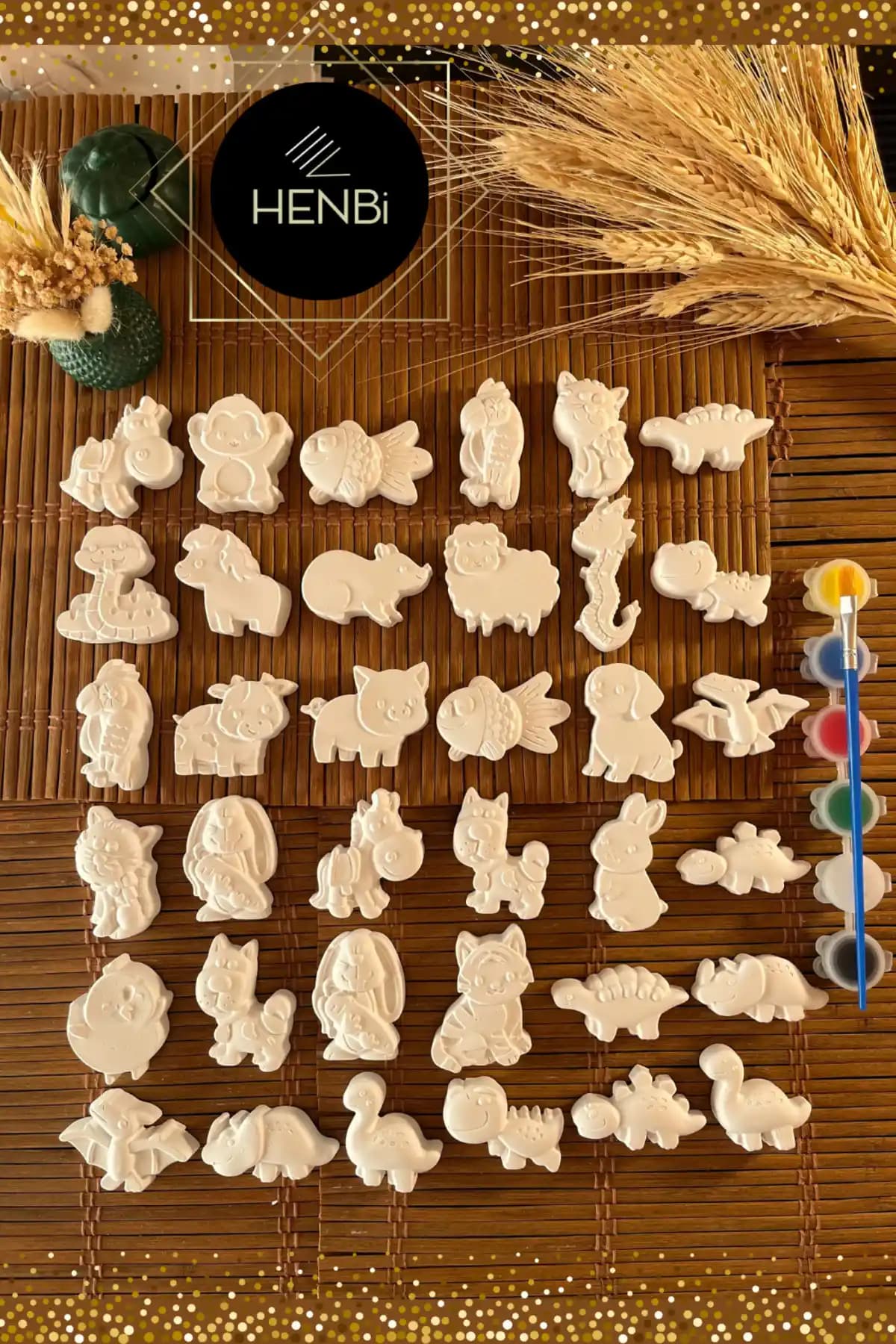 HENBi 36 Adet 3D Hayvan Taş Boyama Seti Çocuklar İçin Eğitici Aktivite