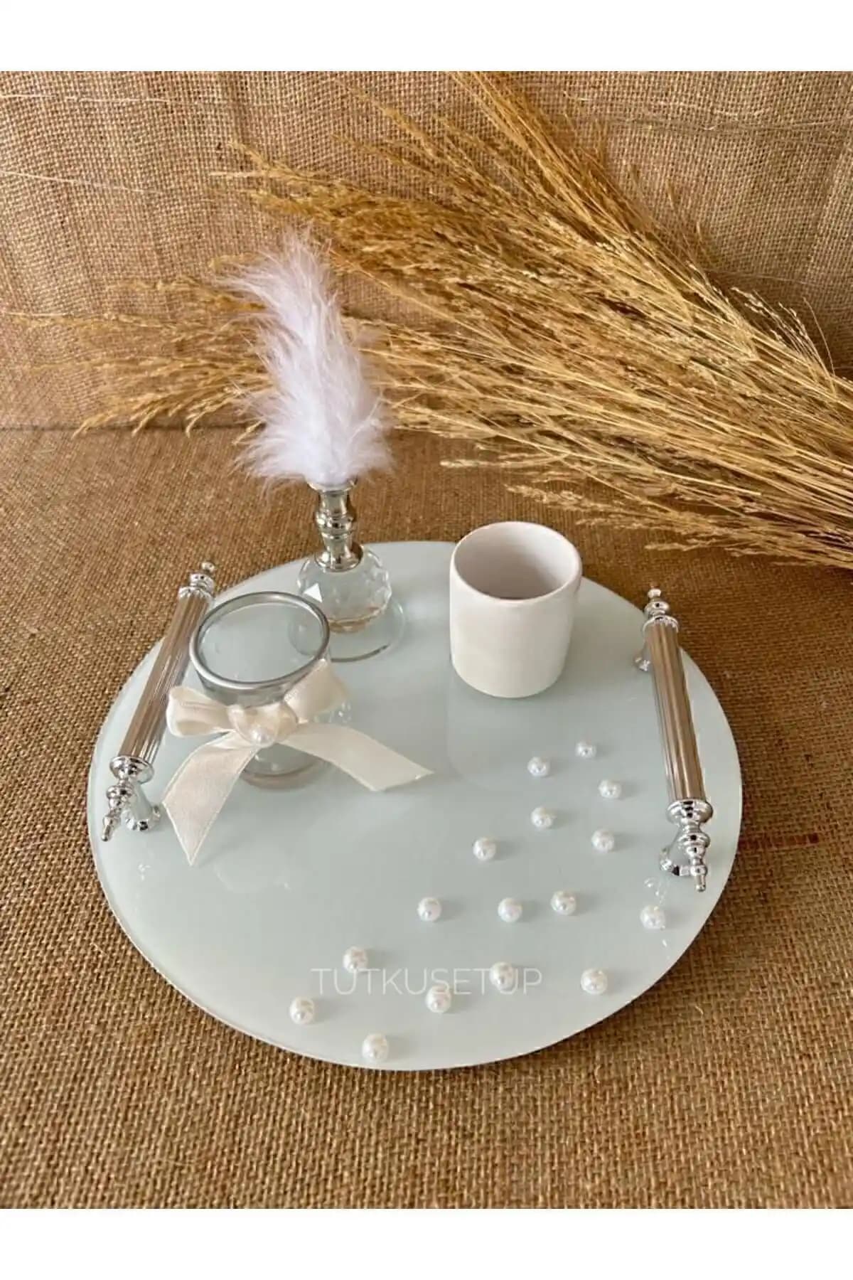 İnci Detaylı Damat Kahvesi Tepsi Takımı Şık ve Fonksiyonel Tasarımıyla Öne Çıkar