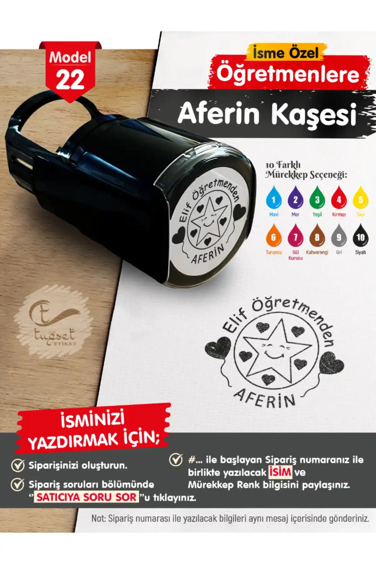 İsme Özel Öğretmen Aferin Kaşesi: Kişiye Özel Eğitim Takdir Mührü