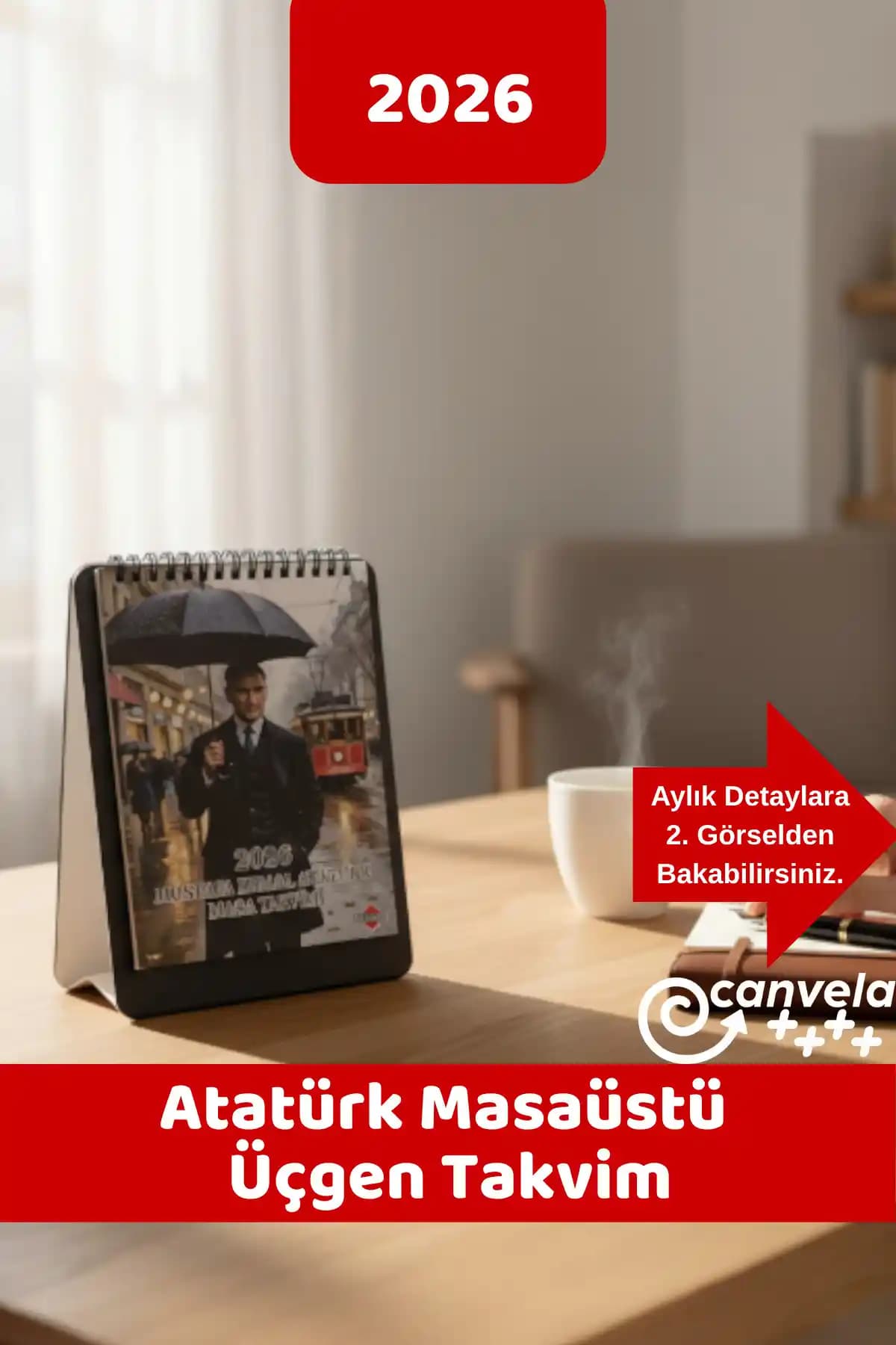 İstisna Atatürk Masa Takvimi Üçgen Yılı Takvim Modern ve Şık Tasarımıyla Ofis ve Ev Kullanımı İçin