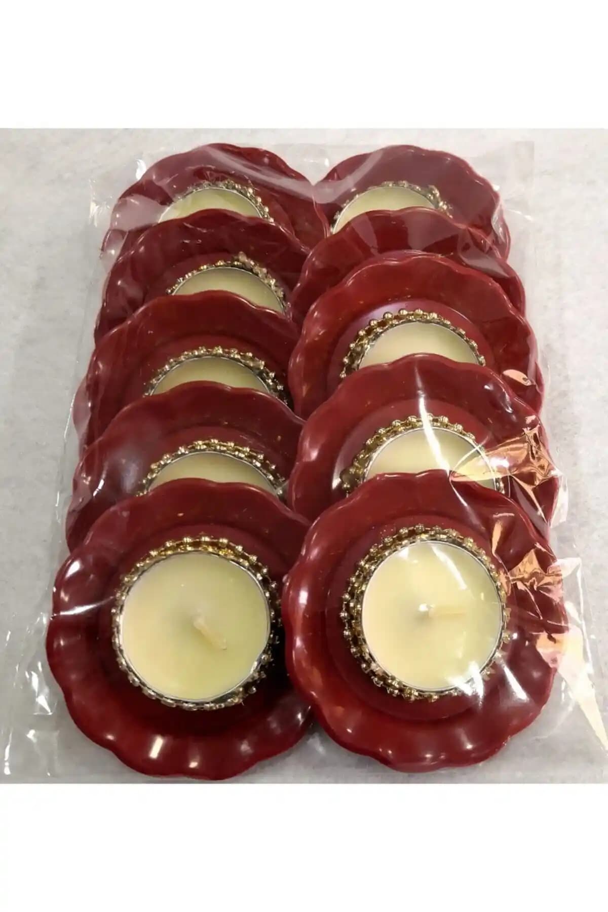 Kına Geceleri İçin Bordo Tabaklı El Mumları Güvenli ve Estetik Kullanım İçin Uygun