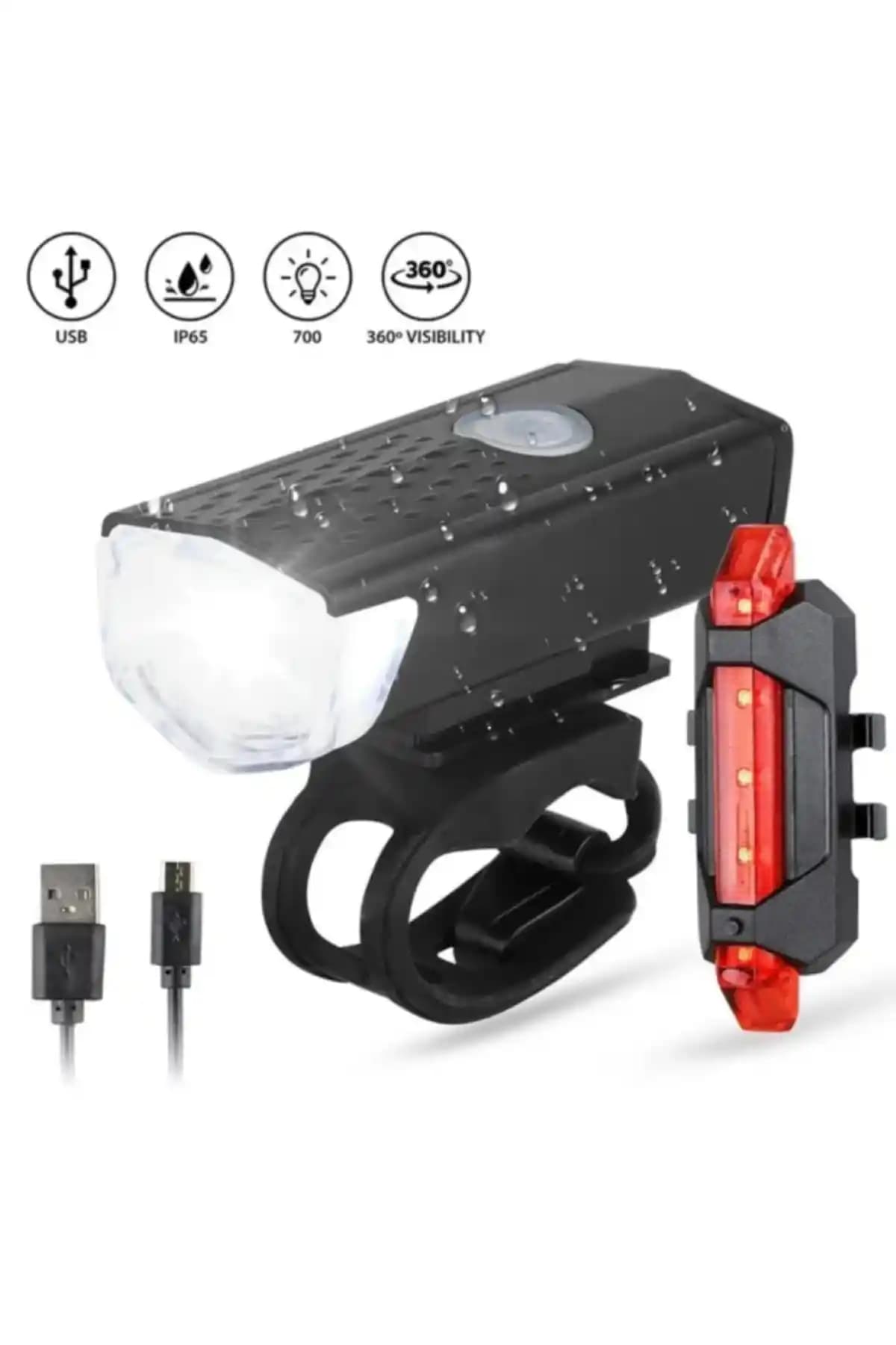 KocatepeBikeShop Su Geçirmez USB Şarj LED Bisiklet ve Scooter Işık Seti Günlük Kullanım İçin