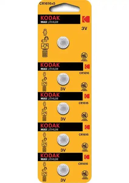 Kodak CR1616 Lityum Para Pil 5'li Paket Yüksek Performans ve Güvenilirlik Sunar