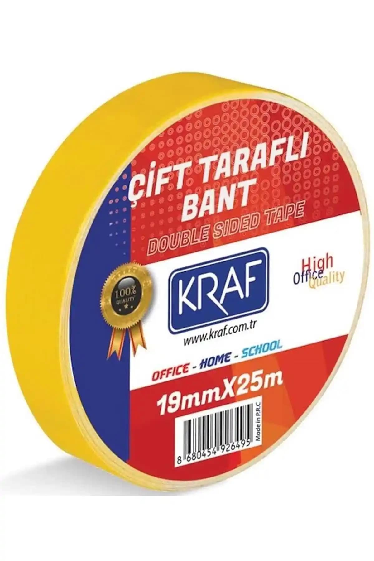 KRAF Çift Taraflı Bant 19 mm x 25 m Güçlü ve Çok Yönlü Yapışma Çözümü