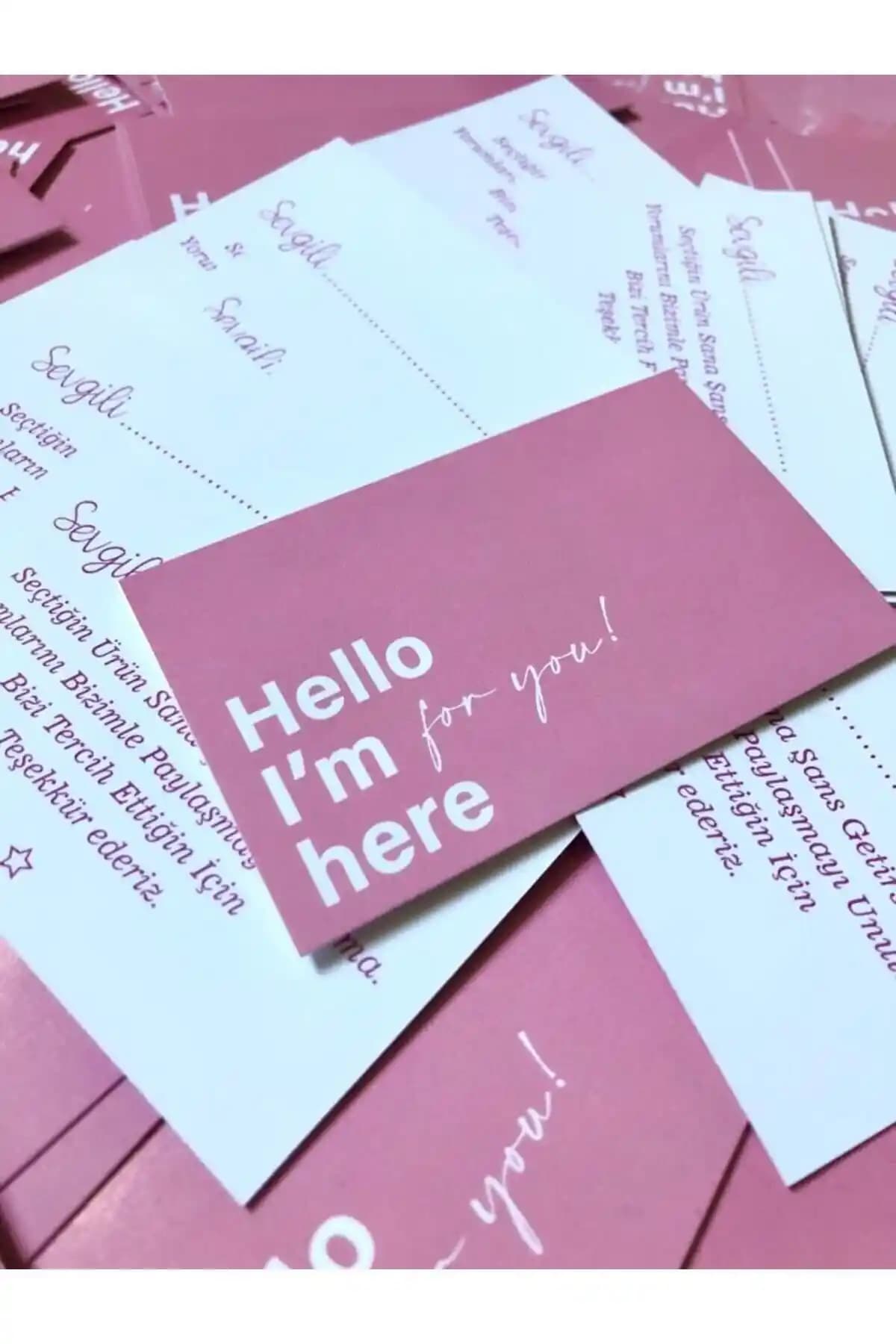 Meak Tasarım Pembe Hello Mottolu Teşekkür Kartı Şık ve Kullanışlı İletişim Aracı