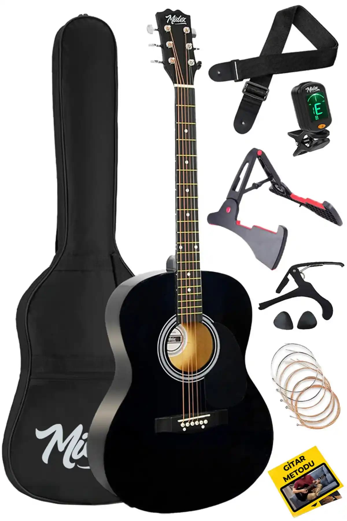 Midex RG-550BK Siyah 40 İnç Akustik Gitar Seti Profesyonel ve Başlangıç Seviyesi Kullanıcılar İçin
