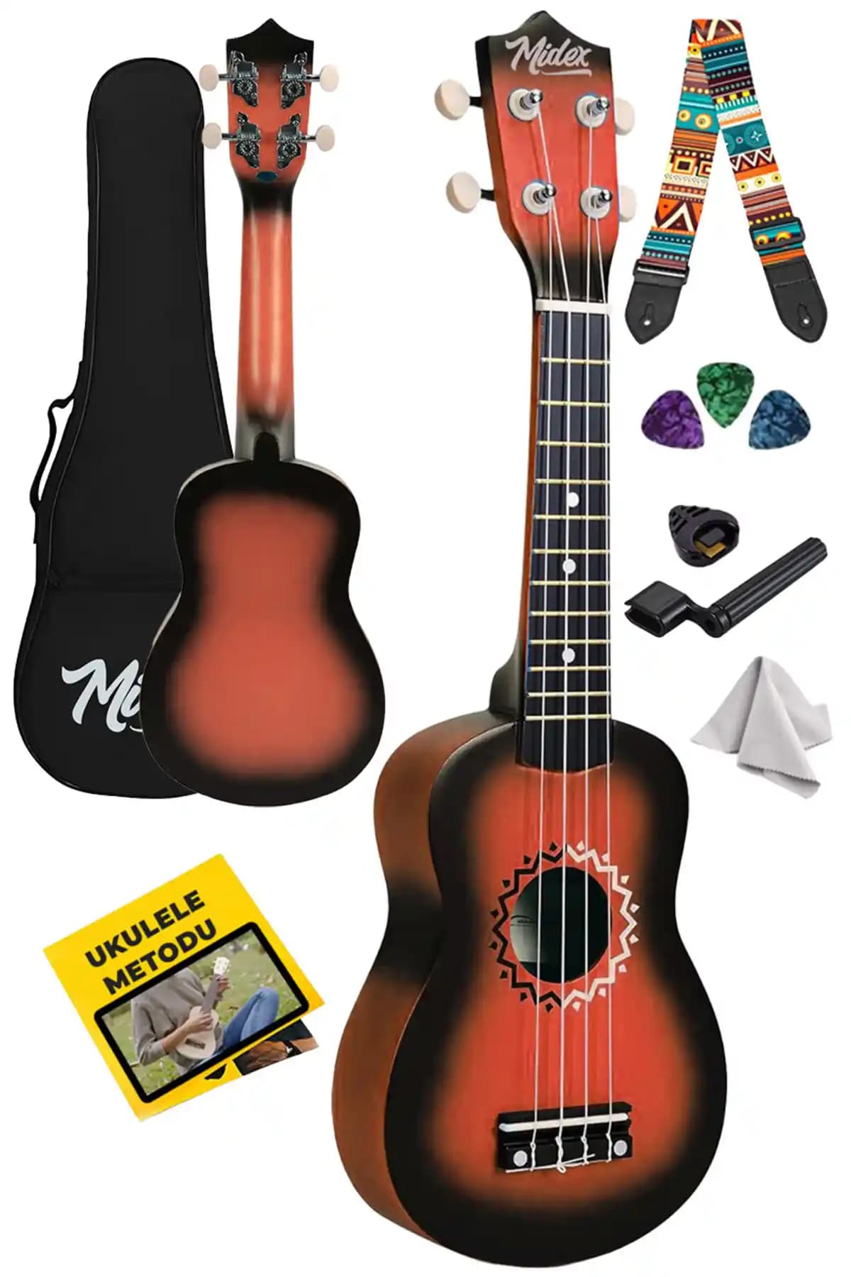 Midex UKX-500RD Sunburs Soprano Ukulele Seti: Kaliteli ve Uygun Fiyatlı Müzik Enstrümanı