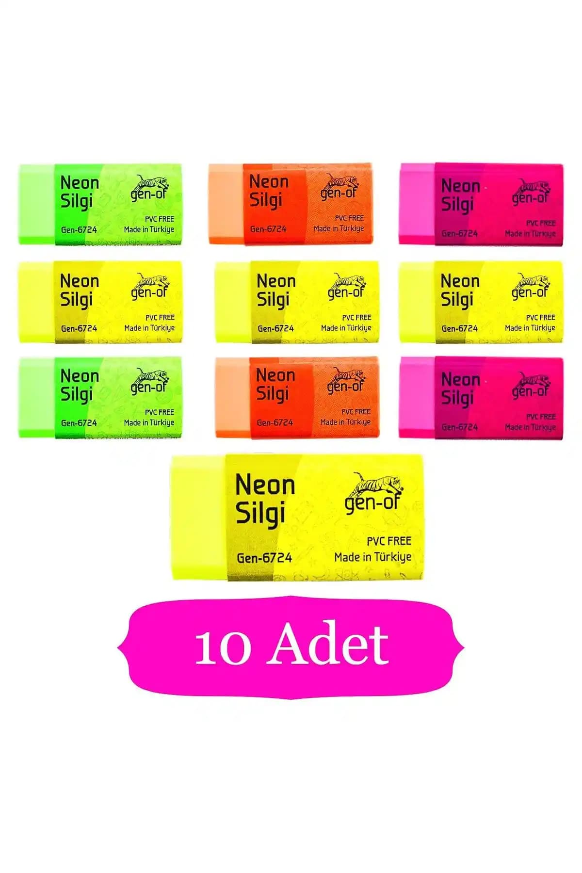 Orta Boy Neon Silgi 10'lu Paket - Renkli ve Güvenilir Yazı Gereci