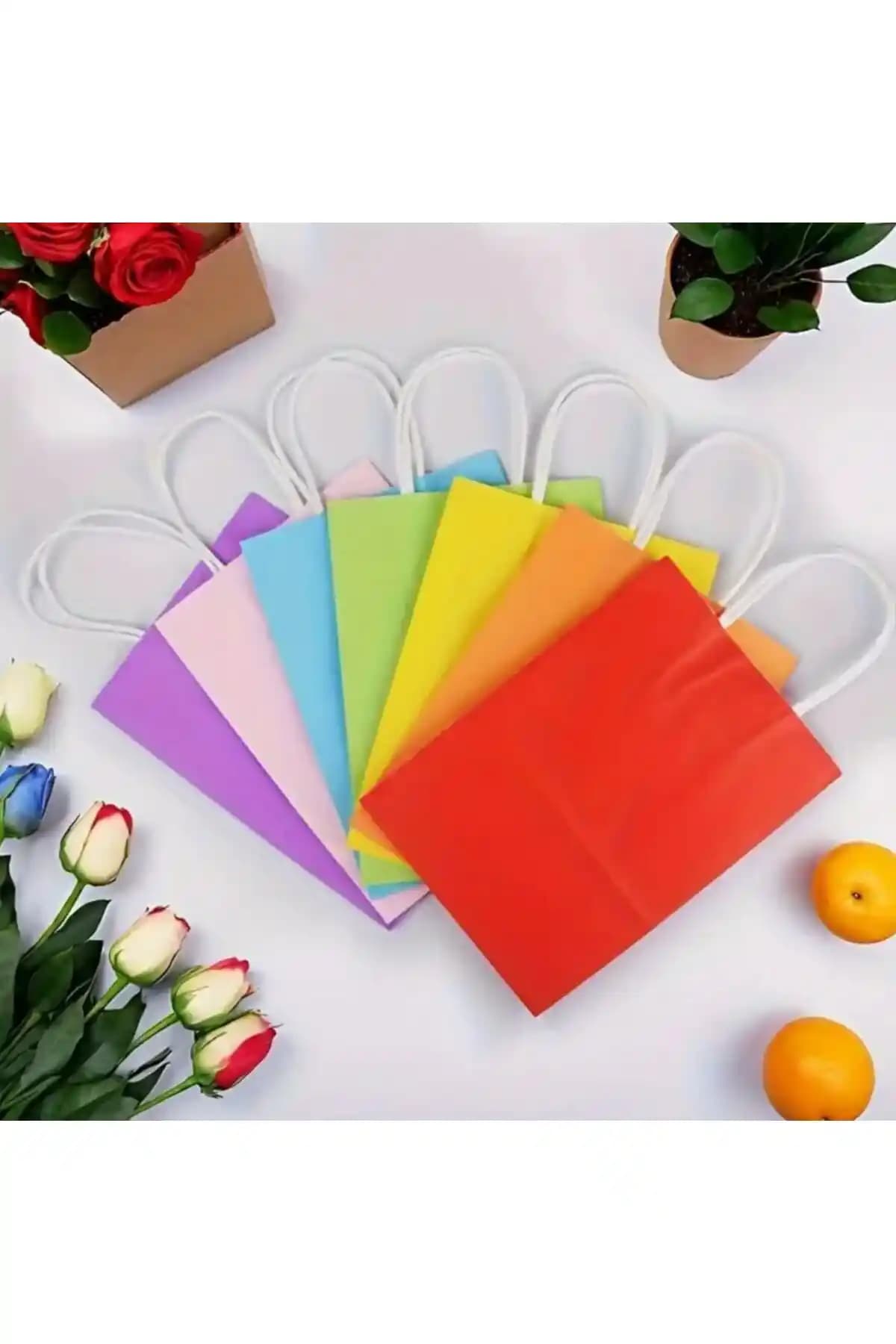 Renkli Kulplu Parti Çantası Seti 12 Adet Çok Yönlü Hediye Paketleme Çözümleri