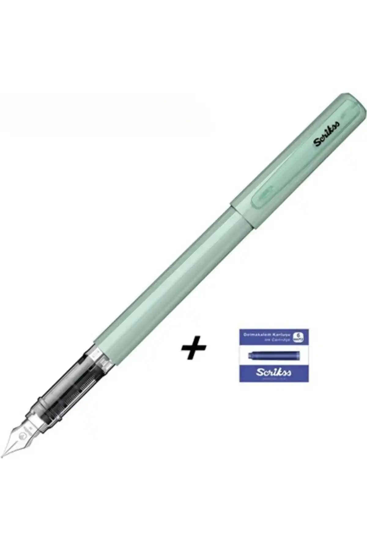 Scrikss Primeo Dolma Kalem Mint Renk ve 6'lı Mavi Kartuş ile Kalem Tutkunlarına Özel