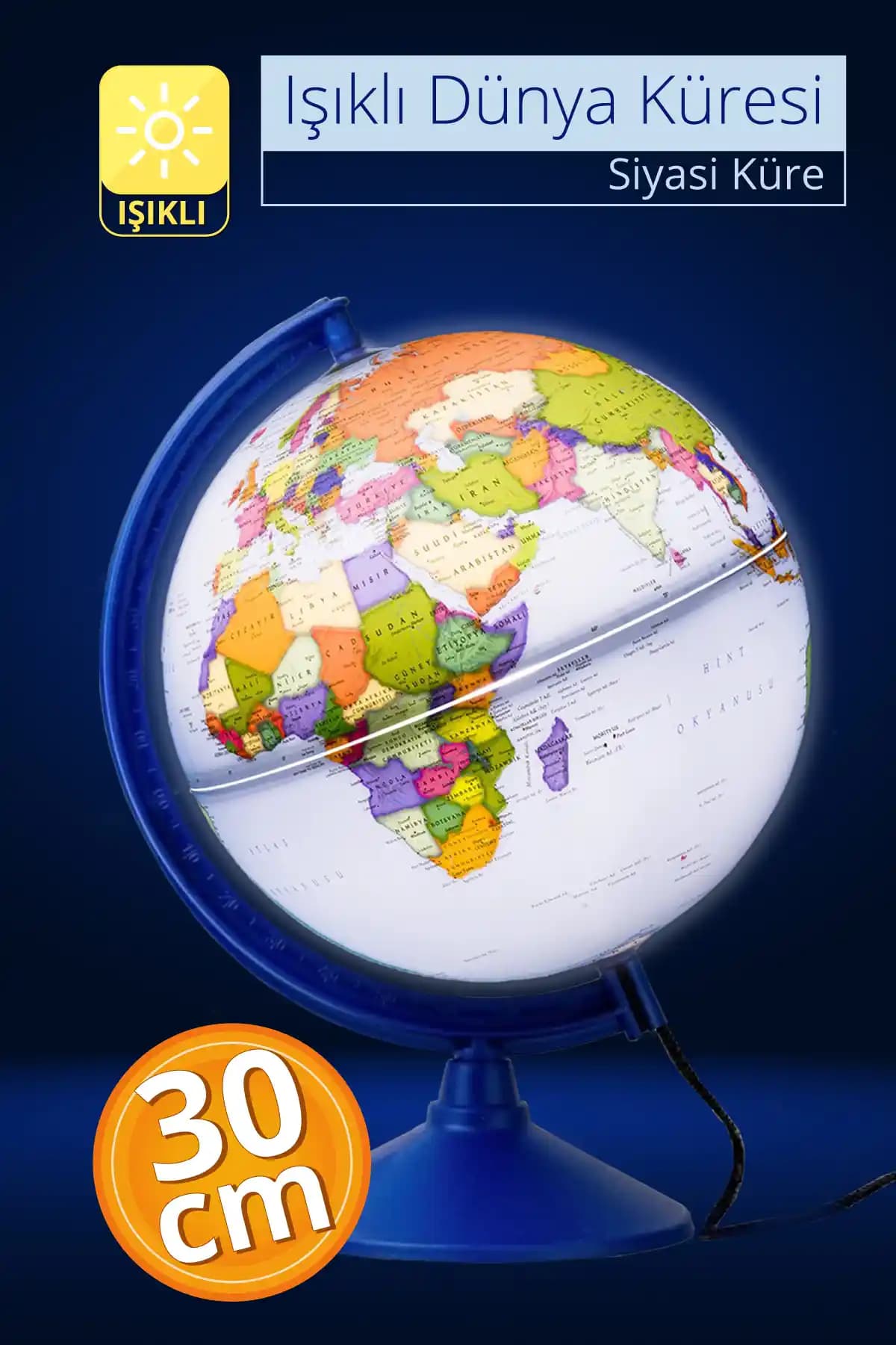 Smartfox Gürbüz Işıklı Küre 30 Cm Modern ve Eğitici Dünya Küresi Türkiye Üretimi