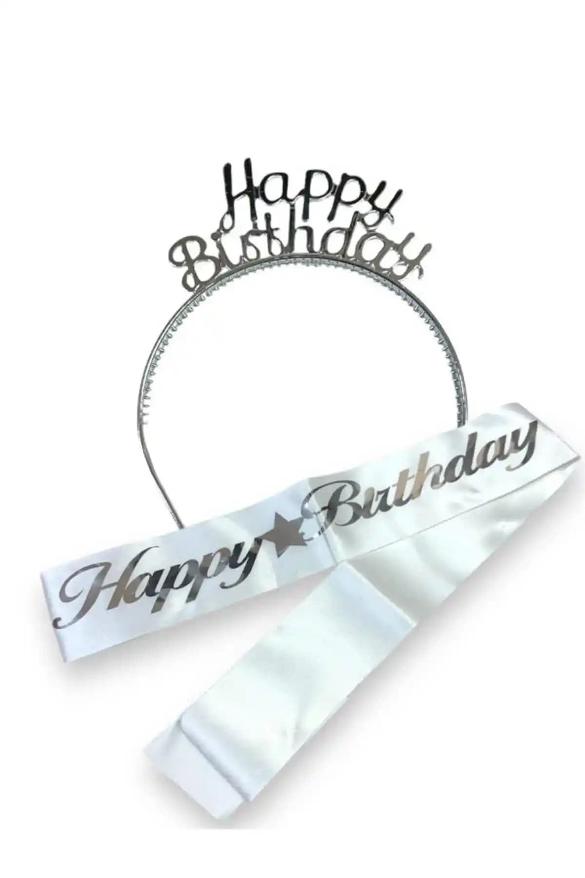 Turkuaz Parti Happy Birthday Taç-Kuşak Seti Çocuklar İçin Renkli ve Şık Doğum Günü Aksesuarı