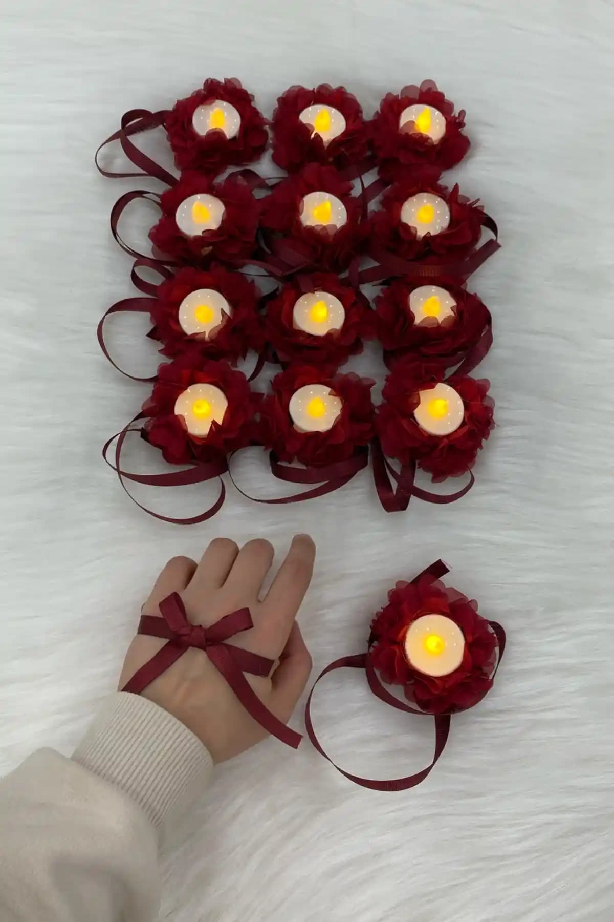 ZEYMERADE Bordo Ledli Kına El Mumu: Güvenli ve Şık Kutlama Aksesuarları