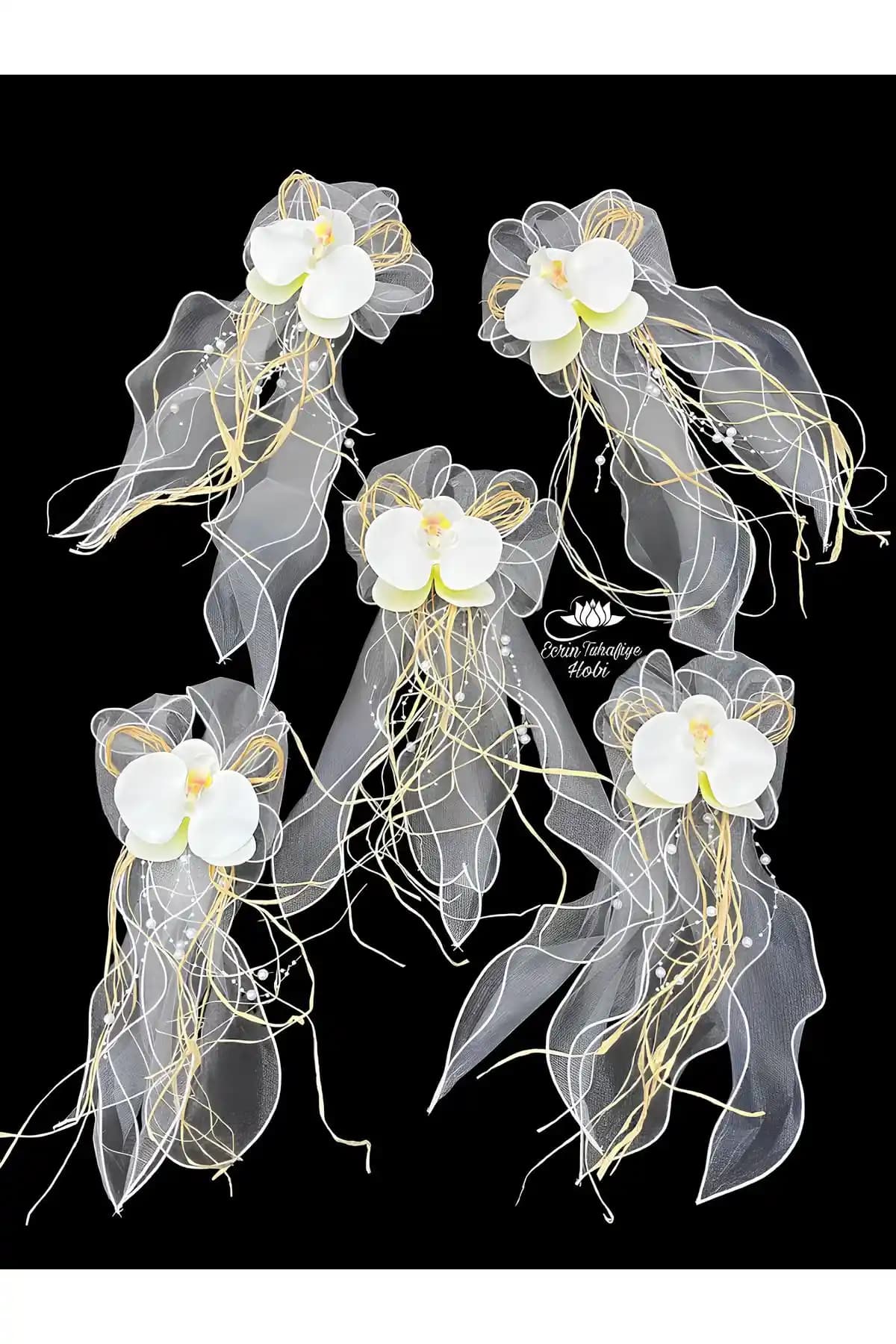 Ecrin Tuhafiye Beyaz Orkide Bohça Süsü Düğün ve Özel Günler İçin Zarif Dekoratif Ürün
