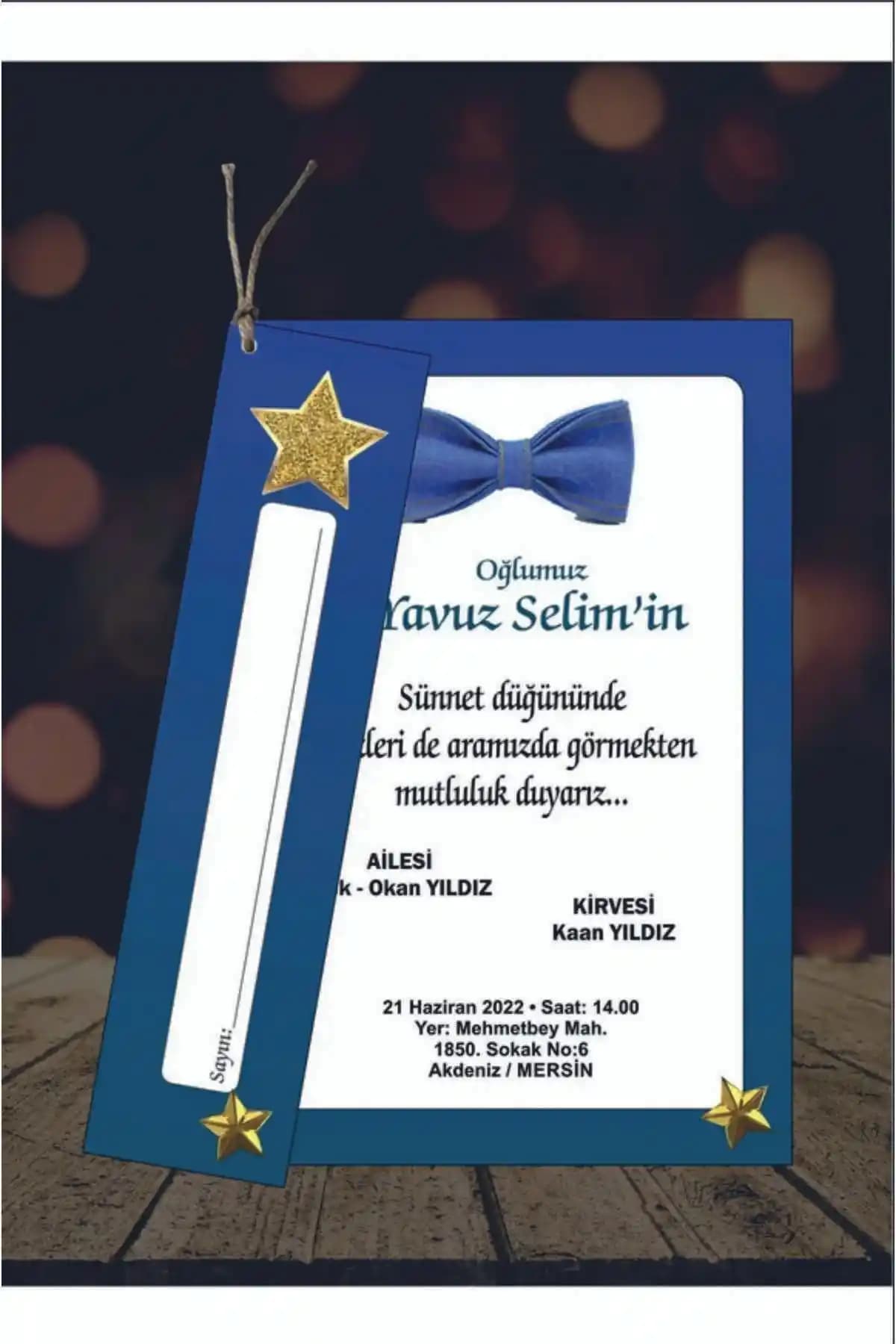 Kişiye Özel Mavi Papyon Sünnet Davetiyesi Kaliteli ve Şık Tasarım Seçenekleri