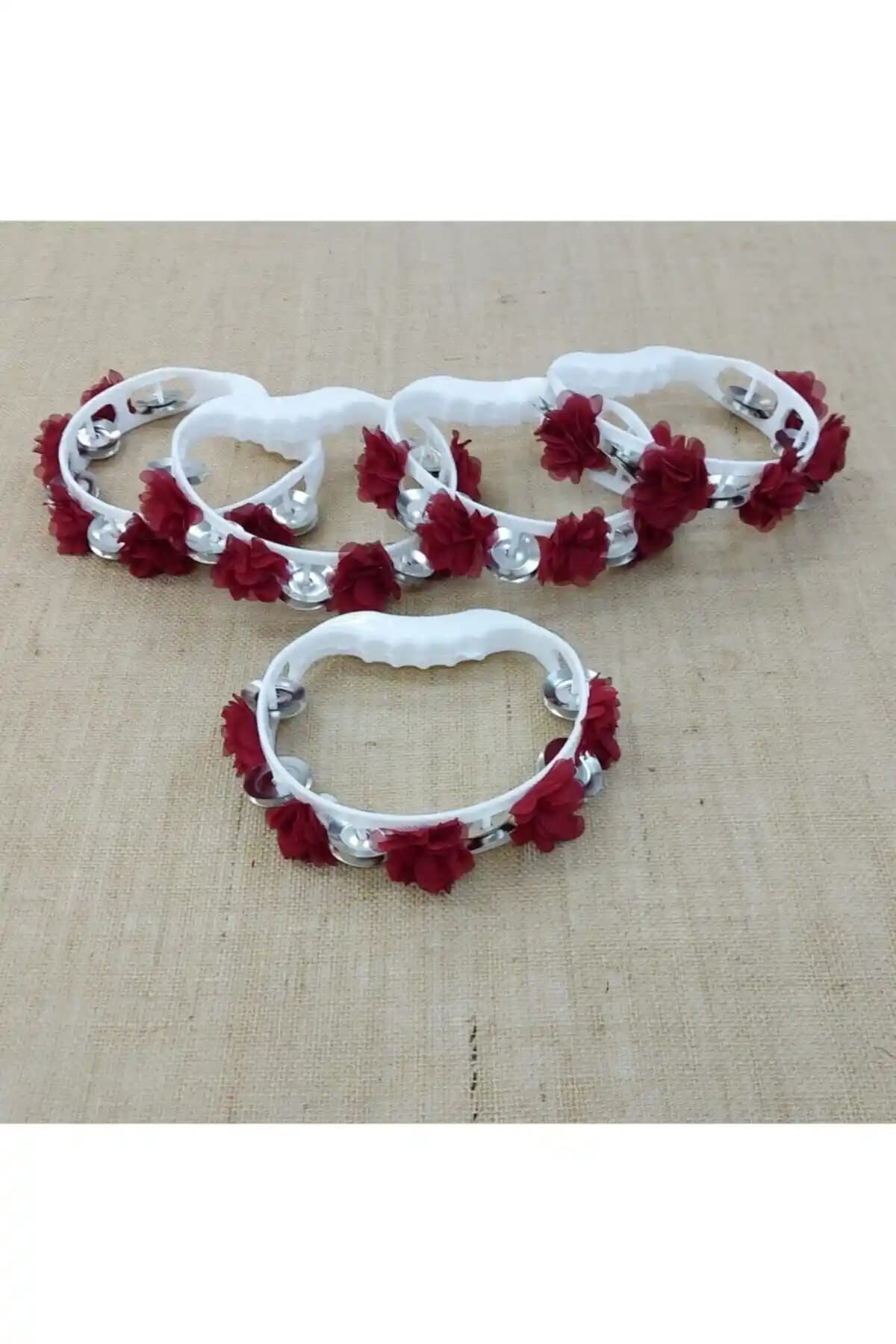 Memisshop Çiçekli Nedime Tefi Bordo - Zarif ve Kaliteli Düğün Aksesuarı