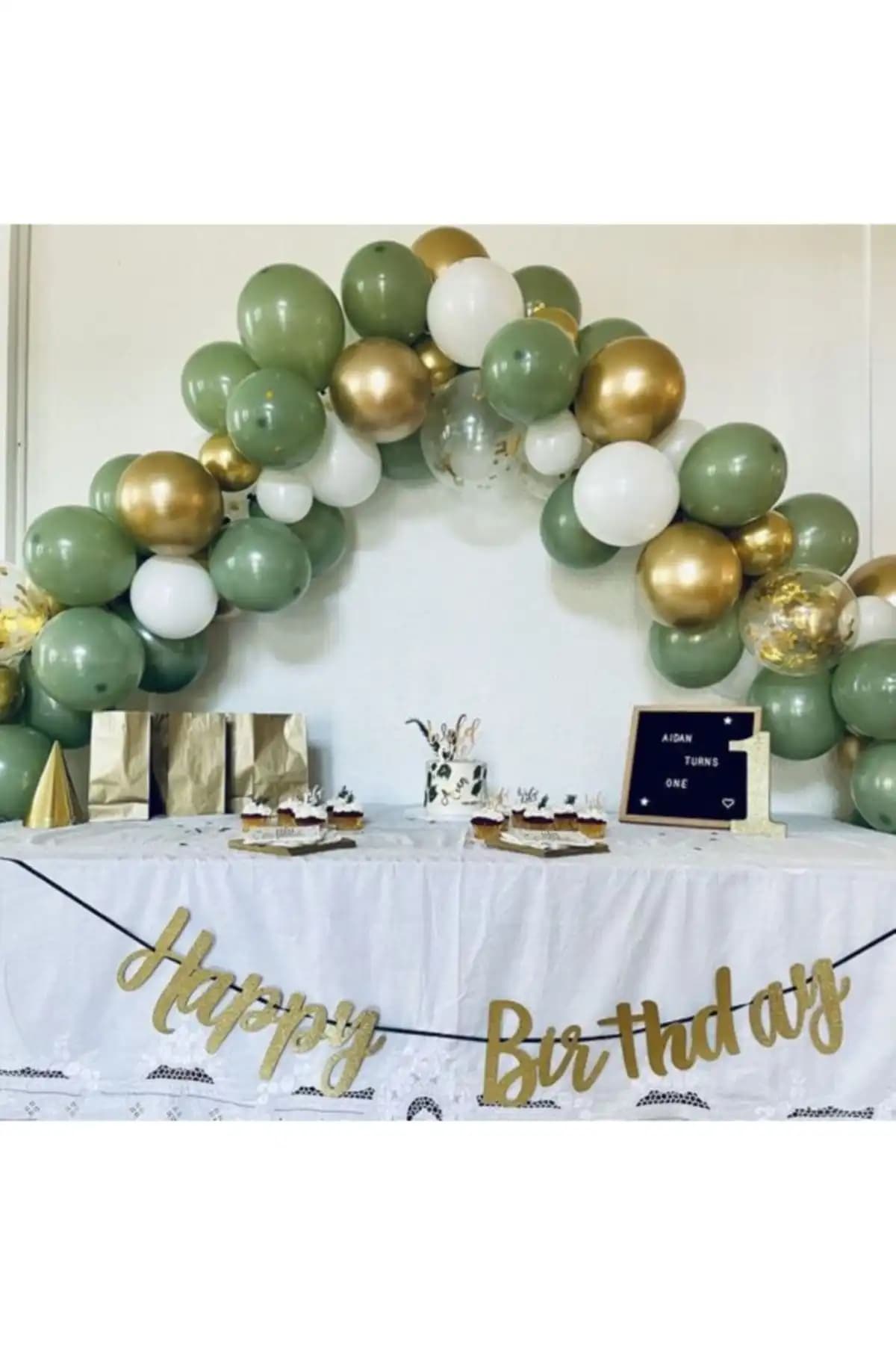 MERİ PARTİ Happy Birthday Kaligrafi Yazı ve Balon Seti Renkli Doğum Günü Dekorasyonu