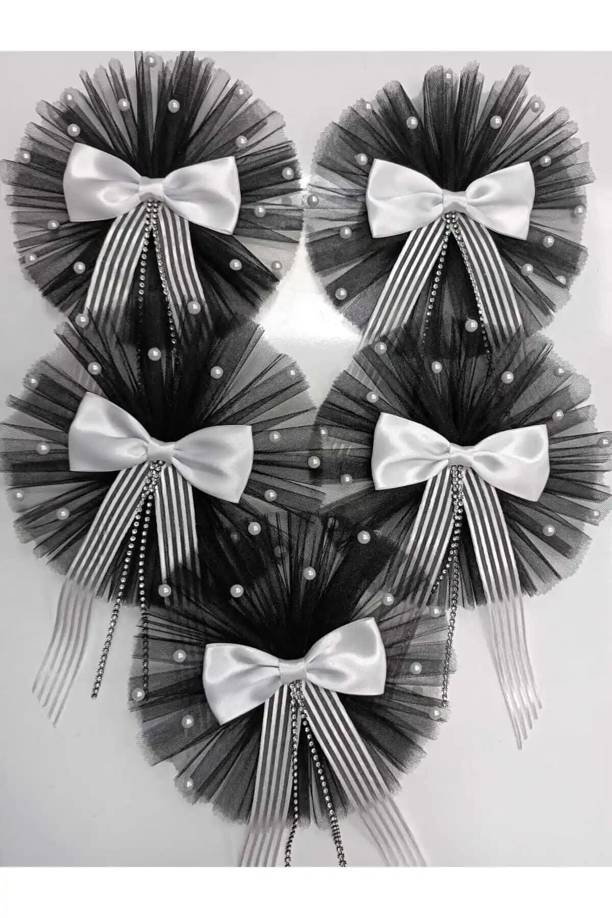 Minihobiyum 5'li Papyonlu Damat Bohça Süsü Incili Siyah Dekorasyon Seti